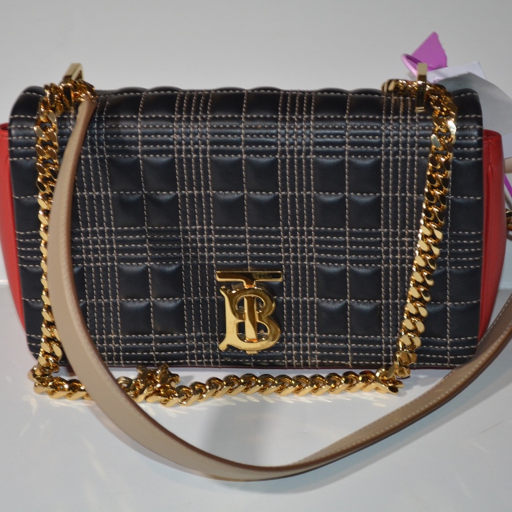 NWT $1,690 Burberry Women's Small Quilted Try-Tone Lola Crossbody Bag in Blk/red